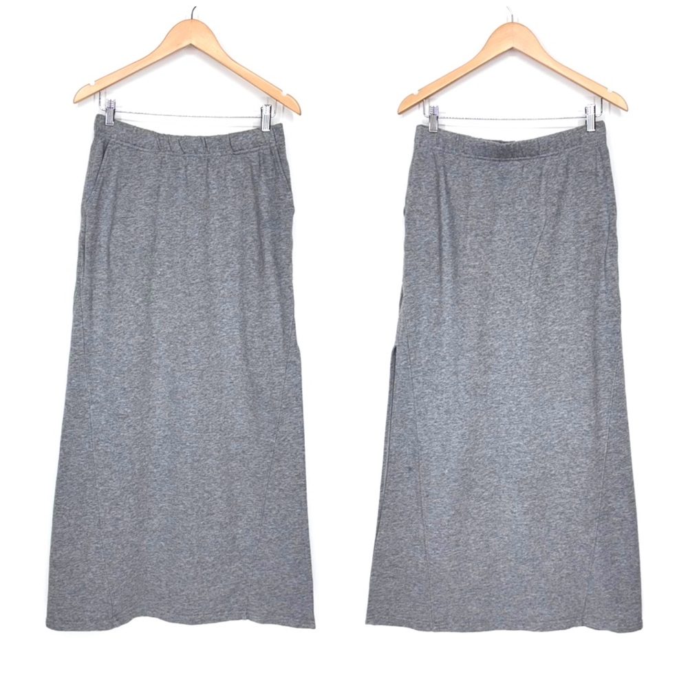 Spiritual Gangster Solid Gray French Terry A-Line Maxi Skirt With Side Slit